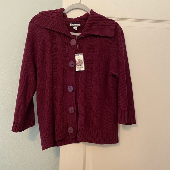 croft & barrow Sweaters - Croft & Barrow Cotten Blend Cardigan Wine Sweater Large